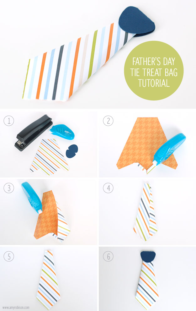 Tie Treat Bag Tutorial with step-by-step photos from Amy Robison. An easy Father's Day craft project your kids can help create.