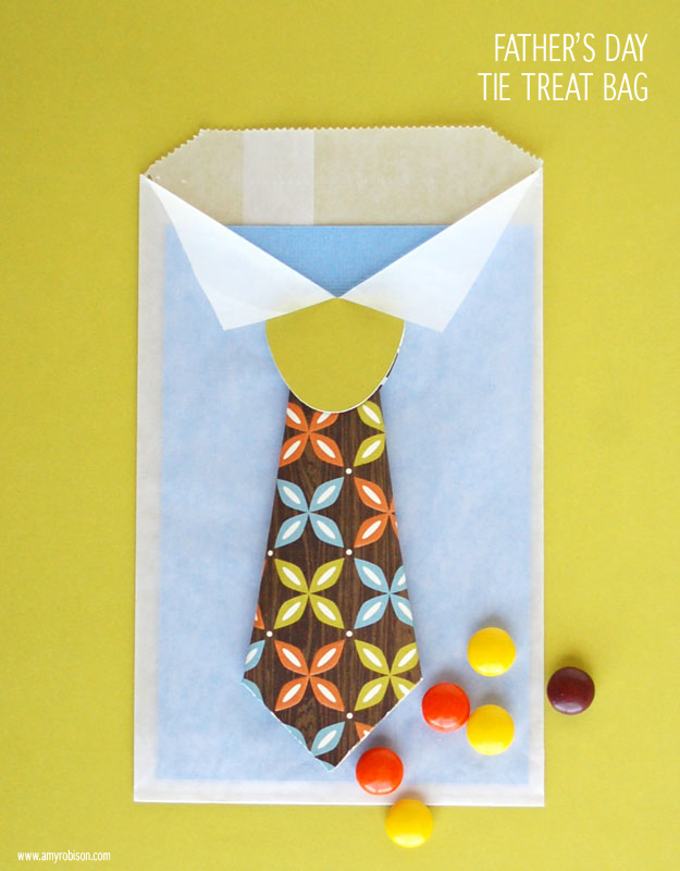 Tie Treat Bag Tutorial from Amy Robison. An easy Father's Day craft project your kids can help create.