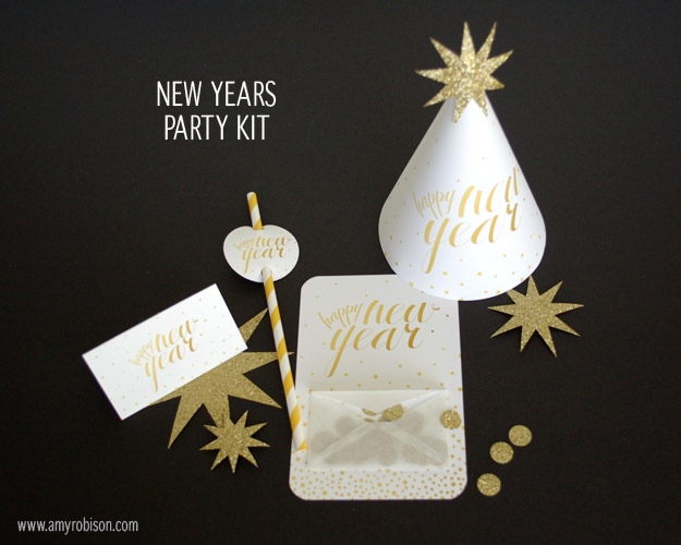 New Year's Eve Party Kit. Print and Cut using your Silhouette Cameo. www.amyrobison.com #newyearseve #silhouette #party #diy