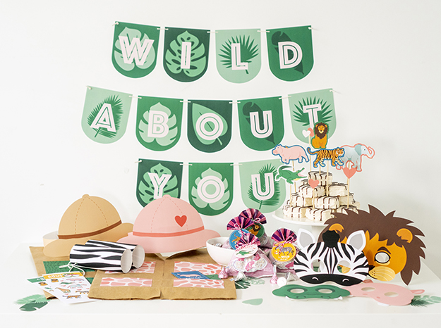 This month's Party Pack is an animal-themed Wild About You party. It is the perfect party to celebrate Valentine's Day or leave out the heart printables to throw an amazing party for your favorite animal lover. A collection of happy animals make up this Wild About You Party Pack.