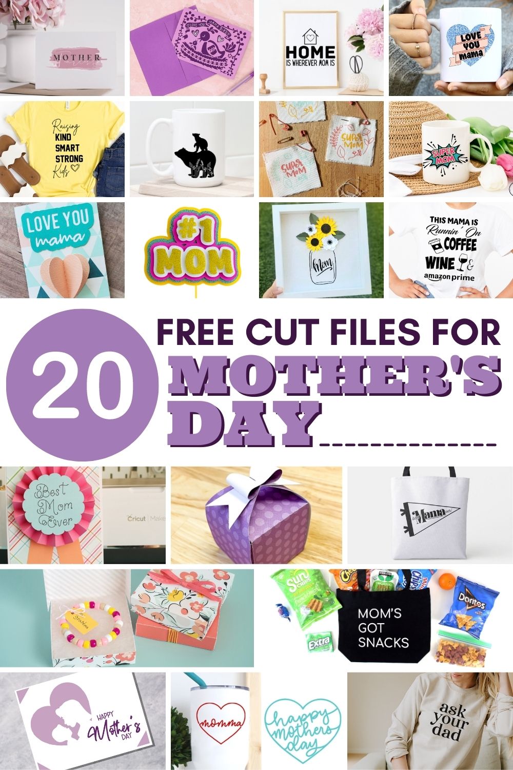 20 free mother's day SVGs. Free mother's day cut files for DIY mother's day craft projects.