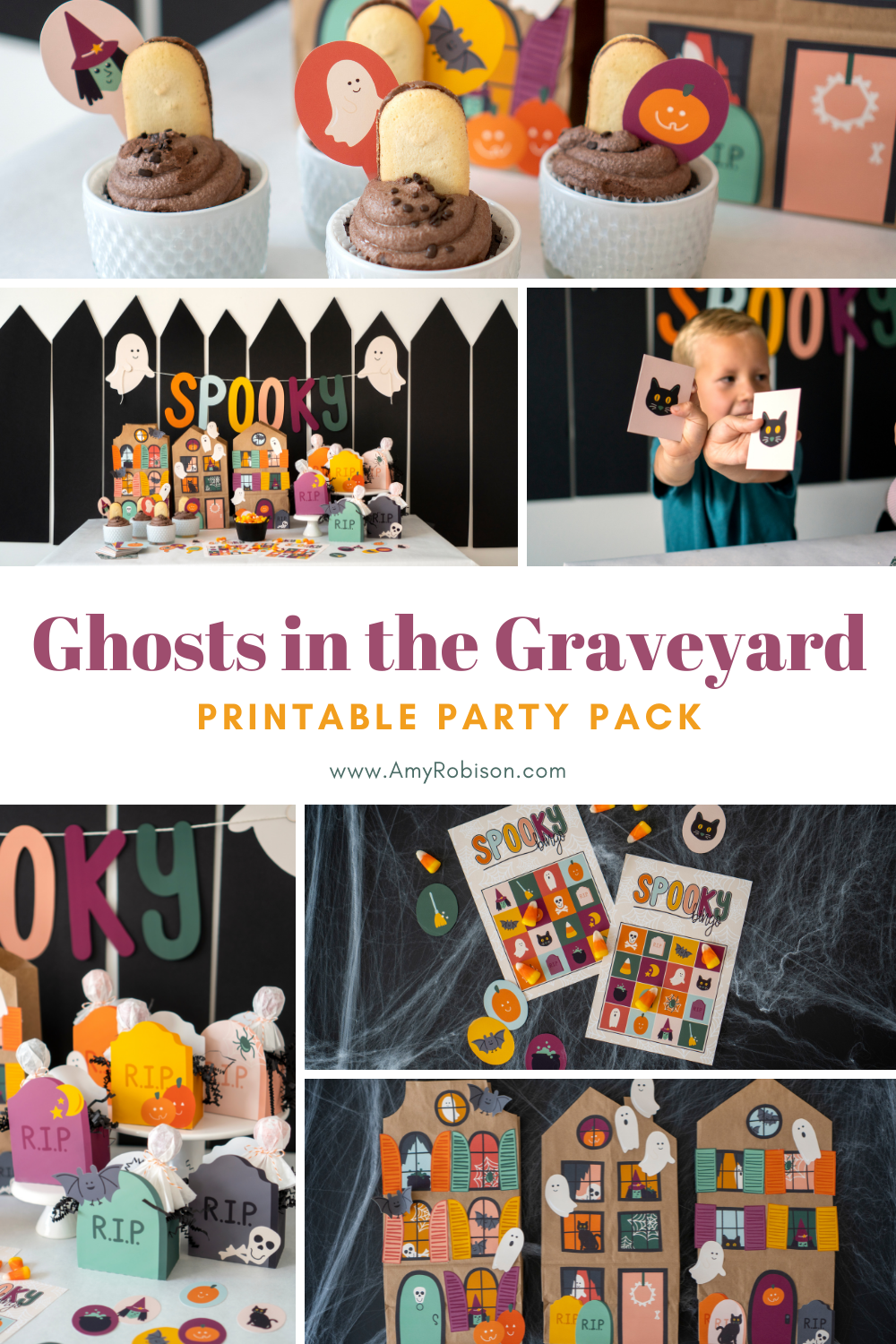 The Ghosts in the Graveyard Halloween Party Pack is full of fun Halloween activities to do all month long with your family or to use as party decorations. 